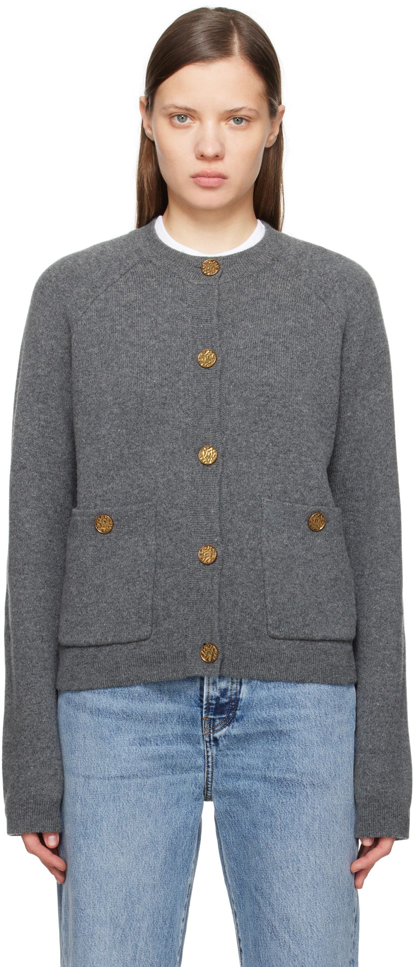 Cветр TOTEME TOTEME Hammered Button Cardigan Сірий | 251-WRT4357-YA0132