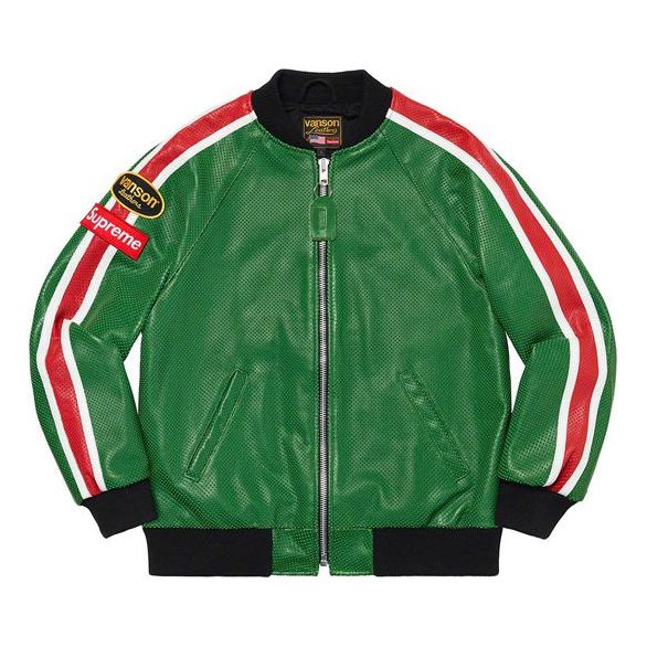 Куртка бомбер Supreme Vanson Leathers Perforated Bomber Jacket Зелений | SUP-SS20-213, 0