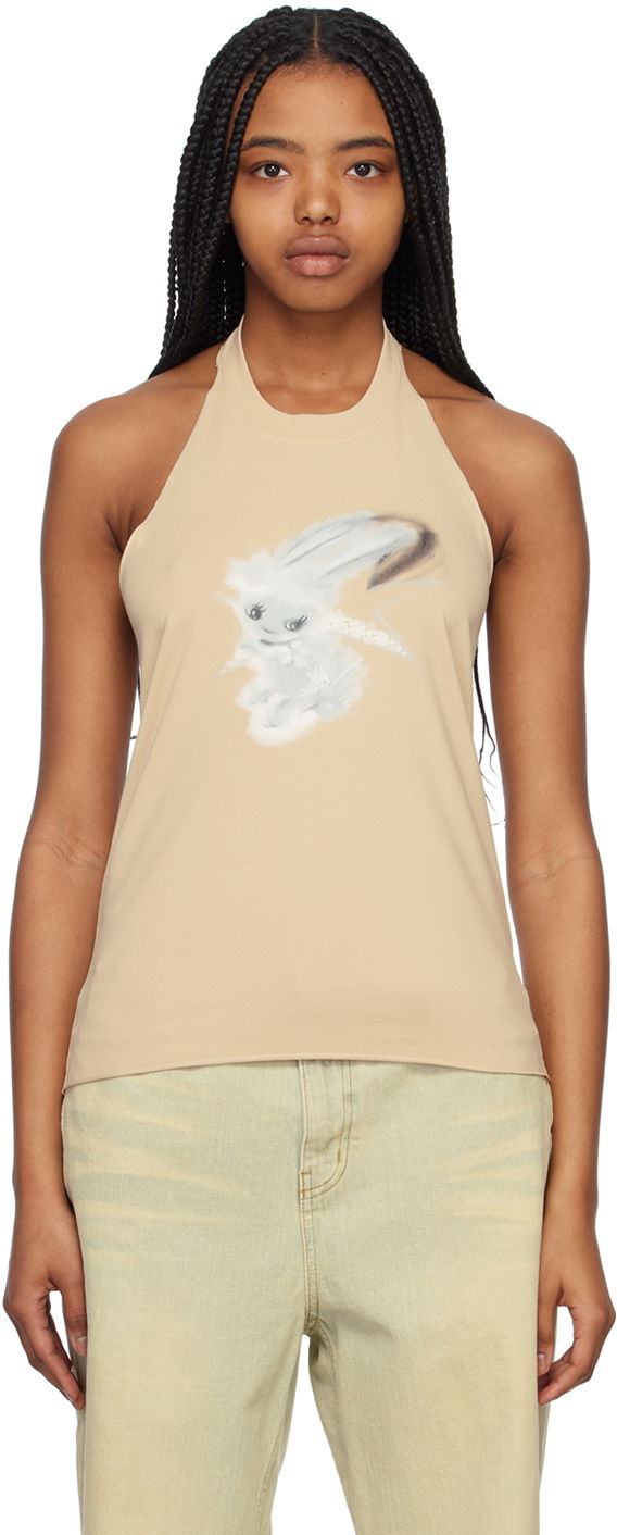 Безрукавка We11done We11done Women's Halter Neck Graphic Tank Top бежевий | WD-TT1-23-738-W-BG