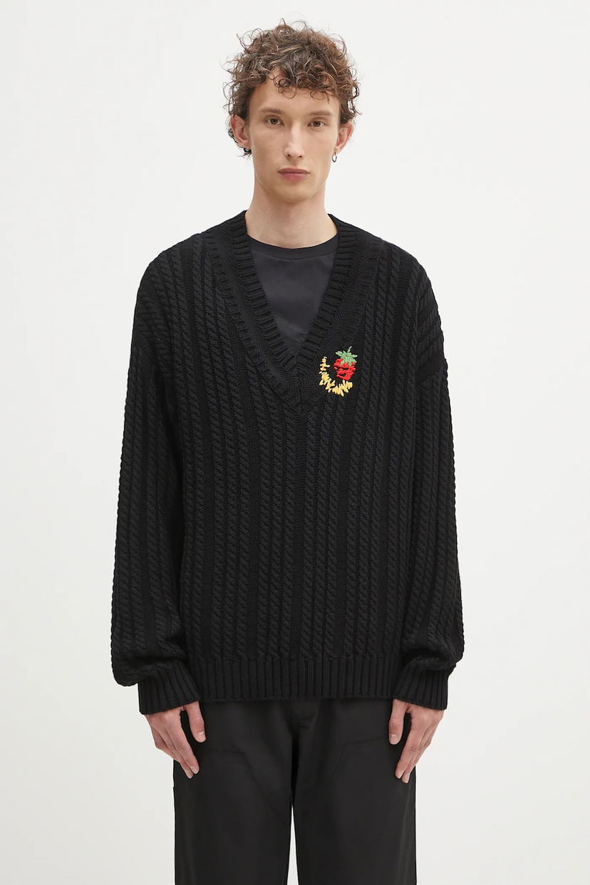 Cветр Sky High Farm Sky High Farm Cableknit V-Neck Sweater чорний | SHF07N005