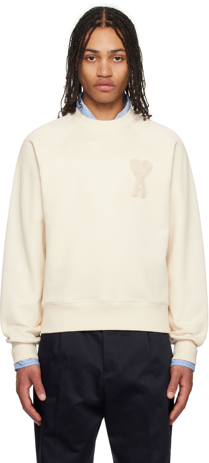 Cветр AMI AMI Paris Cotton Ami de Coeur Patch Sweatshirt бежевий | USW055.747