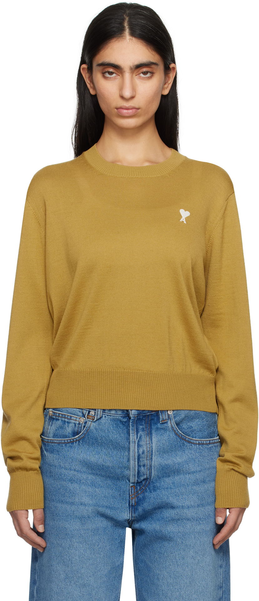 Cветр AMI AMI Paris Ami de Coeur Crew Neck Wool Sweater Жовтий | FKS121.KN0025