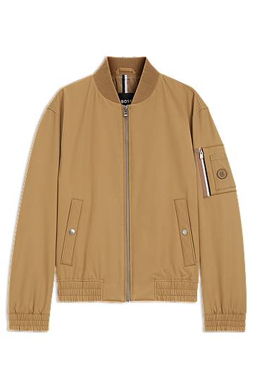 Куртка бомбер BOSS Water-Repellent Bomber Jacket with Monogram Trim бежевий | 50544097