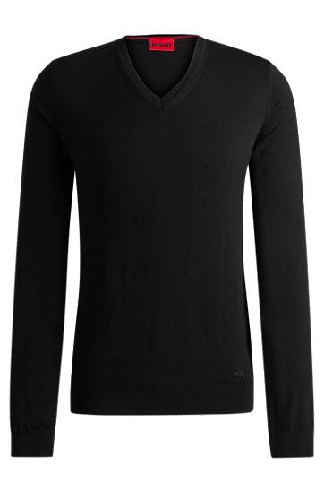 Cветр BOSS Hugo V-Neck Regular-Fit Virgin Wool Sweater чорний | 50474172