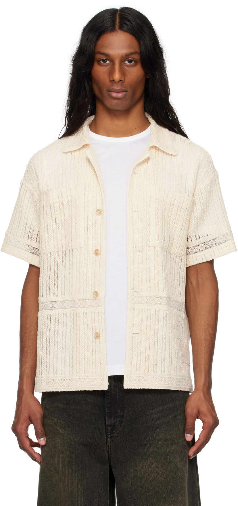 Сорочка Andersson Bell Andersson Bell Jacquard Stripe Short Sleeve Shirt бежевий | atb1279m
