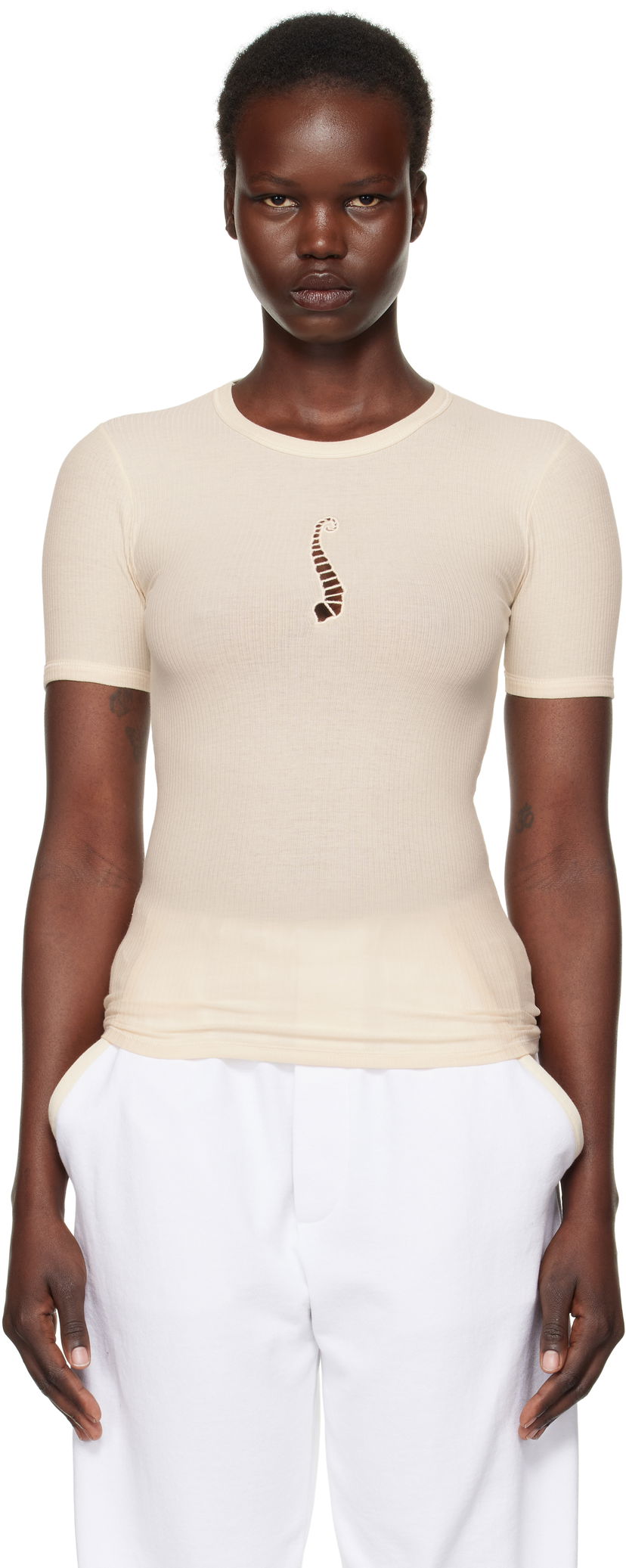 Футболка Baserange Baserange Tower Cutout Ribbed T-Shirt бежевий | TOTWS-RB-SP25