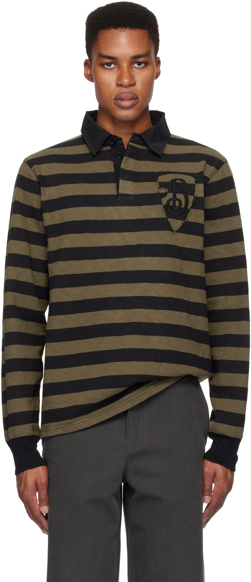Сорочка поло Burberry Striped Cotton Long-Sleeve Polo Зелений | 8097596