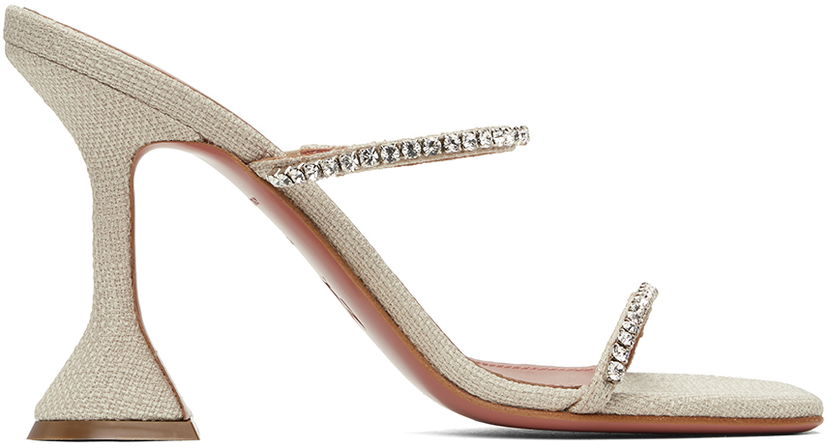 Аксесуари Amina Muaddi Amina Muaddi Gilda Crystal-Embellished Heeled Sandals бежевий | GILDA SLIPPER CL CANVAS