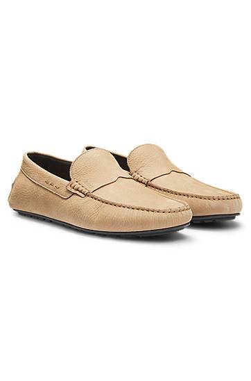 Кросівки та взуття BOSS Nubuck Leather Loafers with Driver Sole бежевий | 50548116
