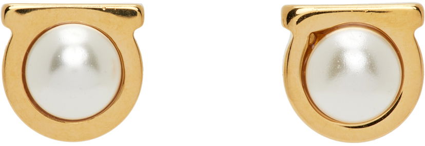 Сережки FERRAGAMO Gancini Pearl Earrings "Gold" Металік | 760121 - 696454