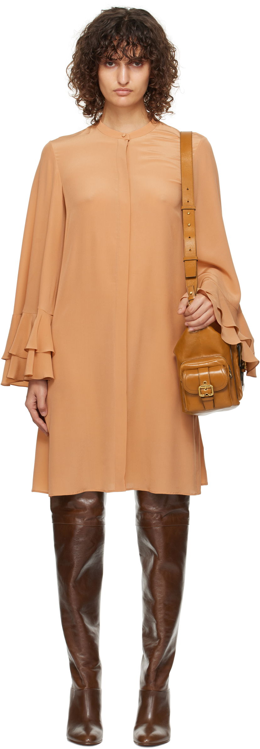 плаття CHLOÉ Tiered Sleeve Mini Dress Помаранчевий | CH24WRO39125