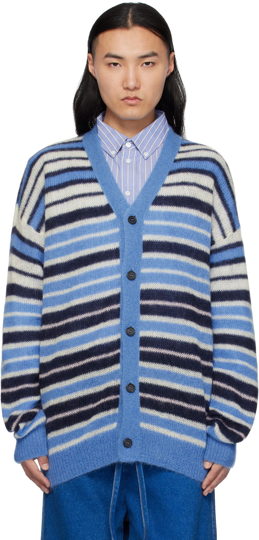 Cветр Marni Marni Lightweight Fuzzy Wuzzy Stripe Cardigan Синій | CDMG0153Q0 UFU178