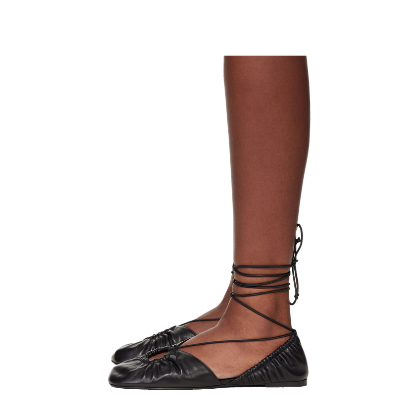 Кросівки та взуття LANVIN Lanvin Mesure Lace-Up Leather Ballerina Flats чорний | FW-SAMS0W-NAPA-E25