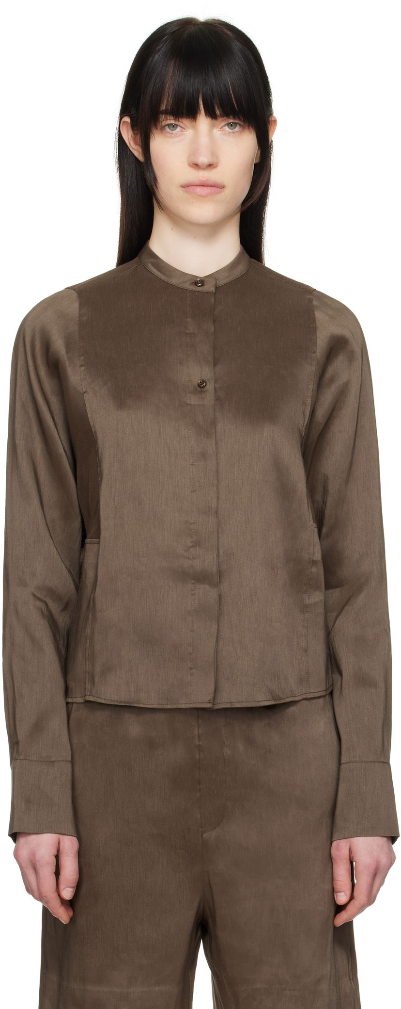 Сорочка Loulou de Saison Loulou de Saison Siara Band Collar Blouse Коричневий | SIARA