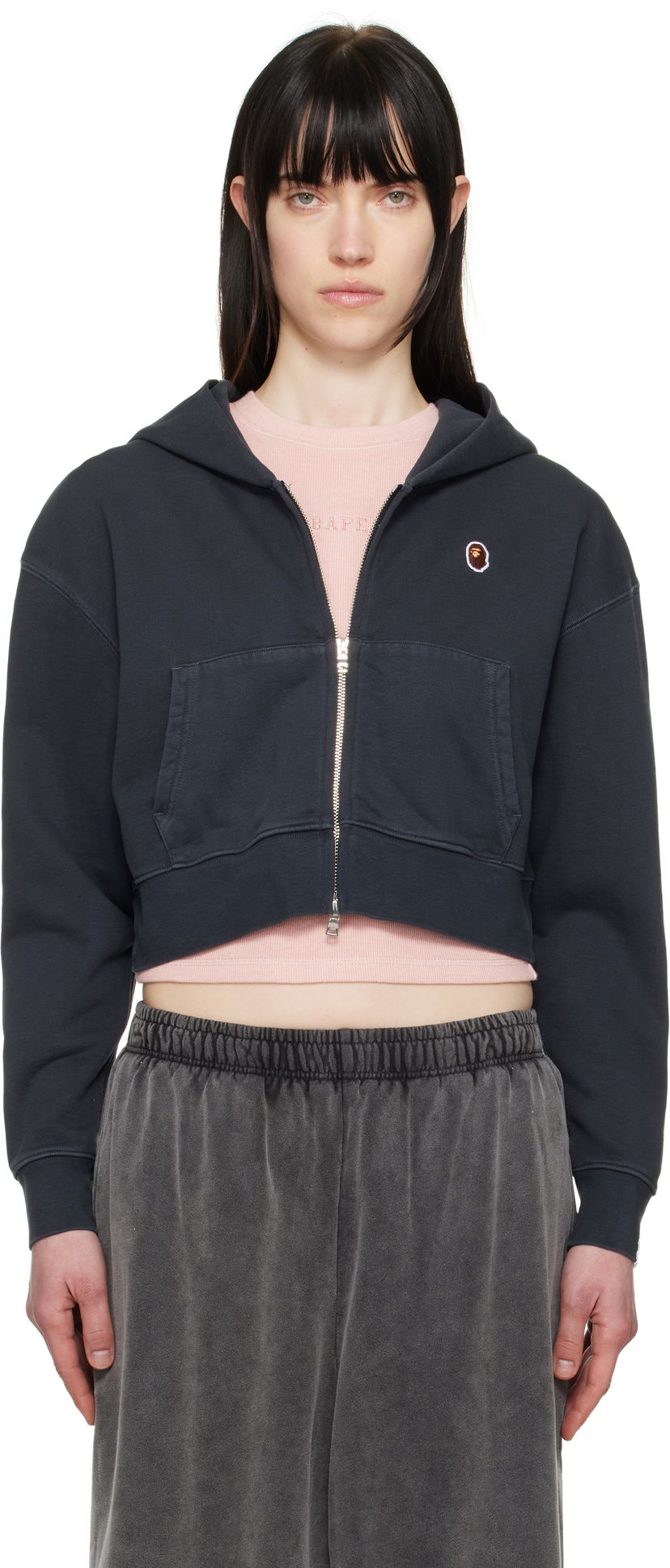 Світшоти BAPE BAPE One Point Cropped Zip Hoodie темно-синій | 001ZPL302007L