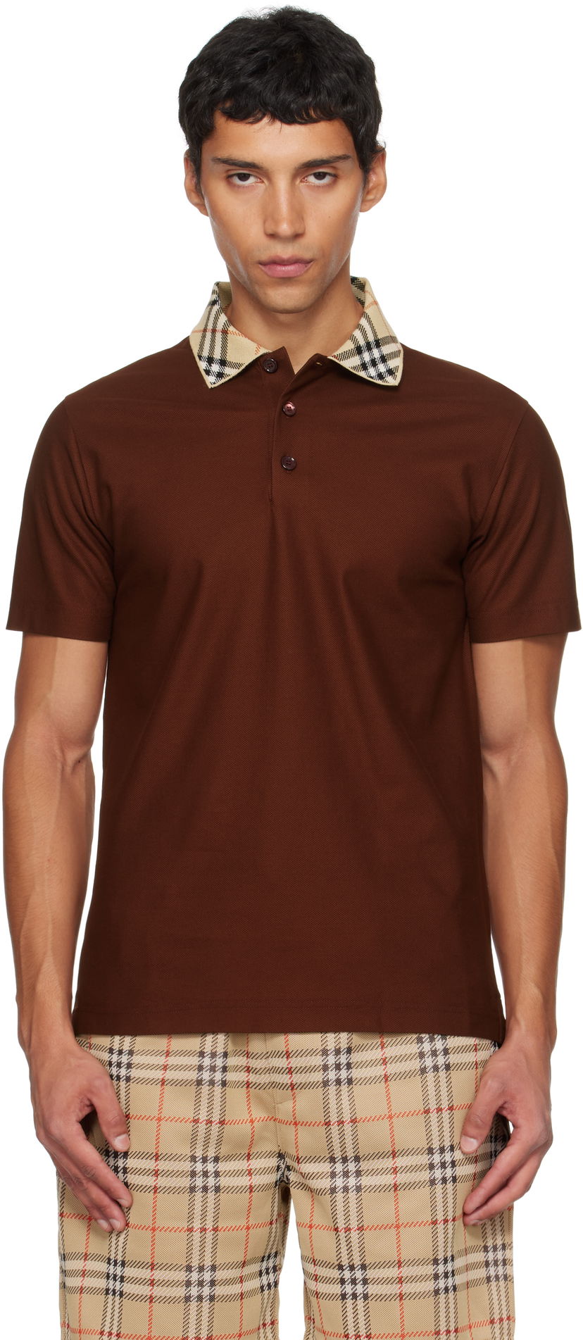 Сорочка поло Burberry Burberry Check Collar Polo Коричневий | 8110945