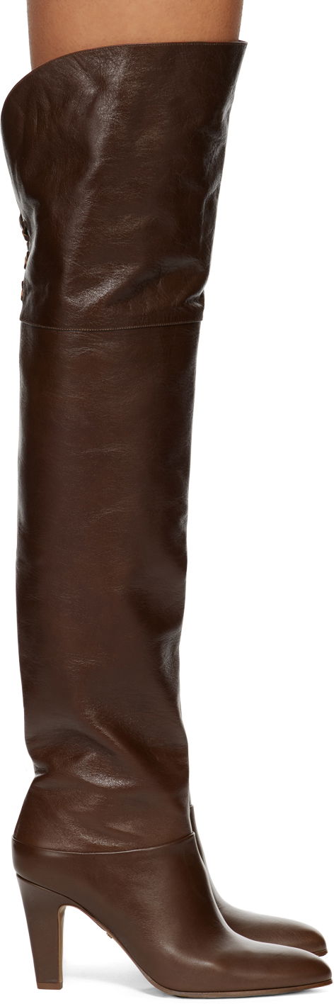 Шкарпетки CHLOÉ Chloé Eve Thigh-High Leather Boots Коричневий | CHC24W03POO