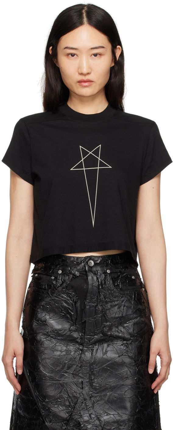 Кроп-топи Rick Owens Level Cropped T-shirt чорний | DS02D2207 RNEP3