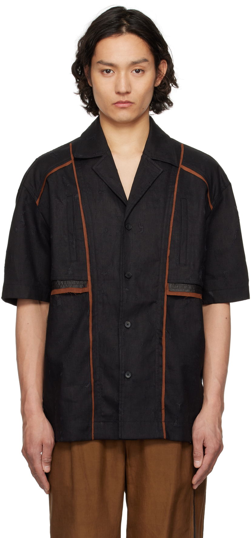 Сорочка Feng Chen Wang Feng Chen Wang Patchwork Short Sleeve Shirt чорний | FUS19SR09
