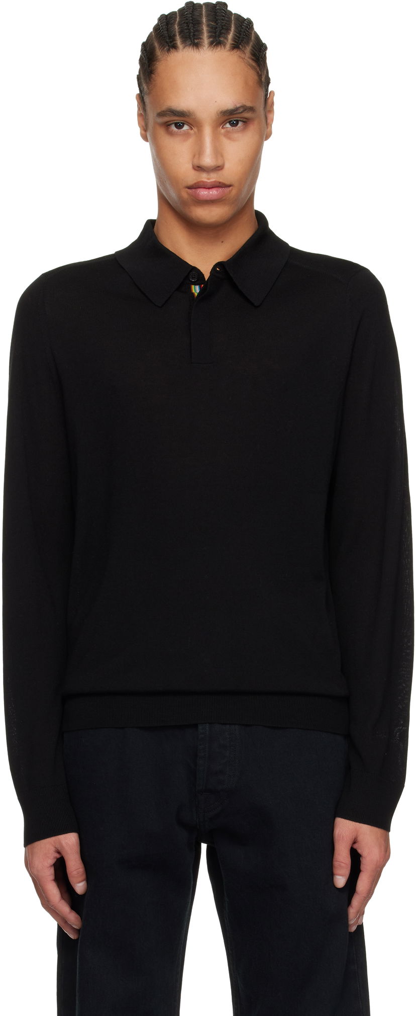 Cветр Paul Smith Paul Smith Merino Wool Knitted Long Sleeve Polo чорний | M1R-241Z-P02093-79