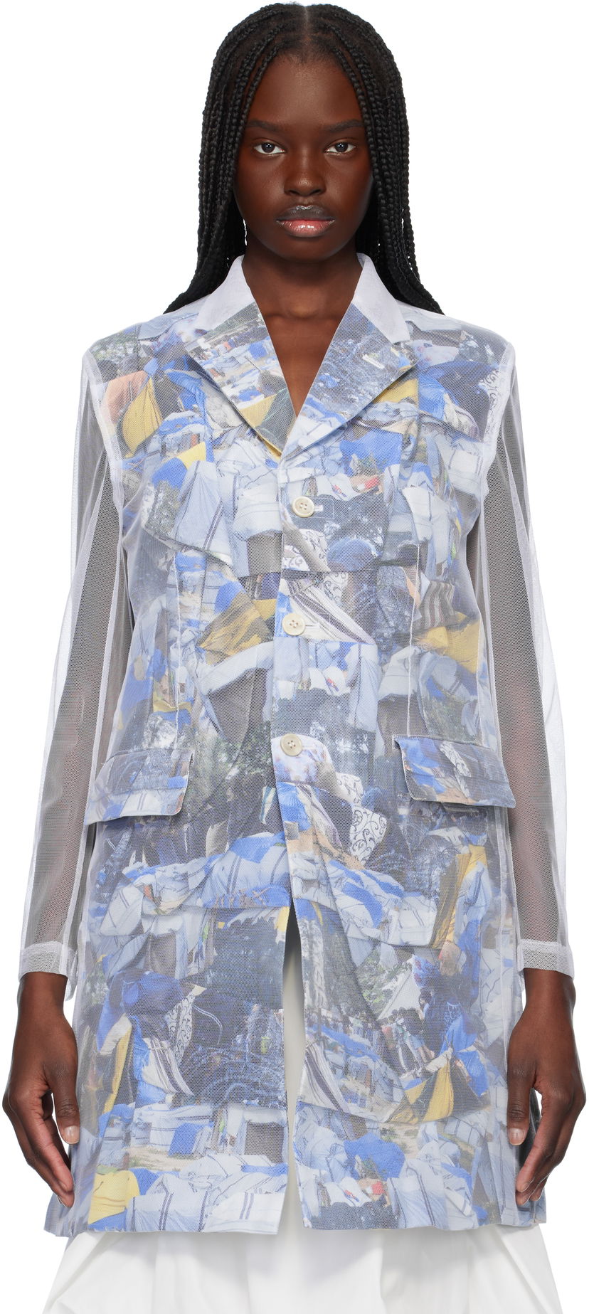 Вітровка Comme des Garçons Comme des Garçons Layered Mesh Print Jacket білий | GO-J038-S25
