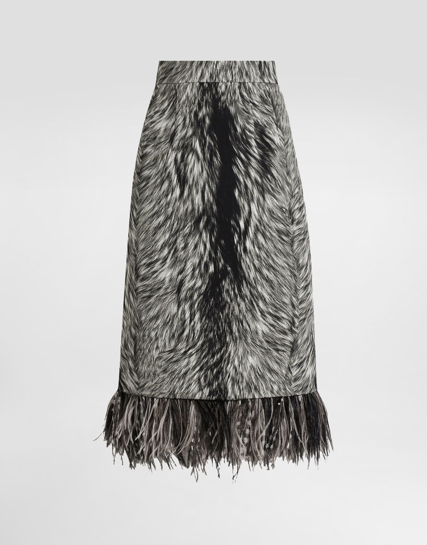 Спідниця Dolce & Gabbana Calf-length Pencil Skirt With Fur Print And Feathered Detailing Grey Сірий | F4C1ITFSA71HI3VQ, 0