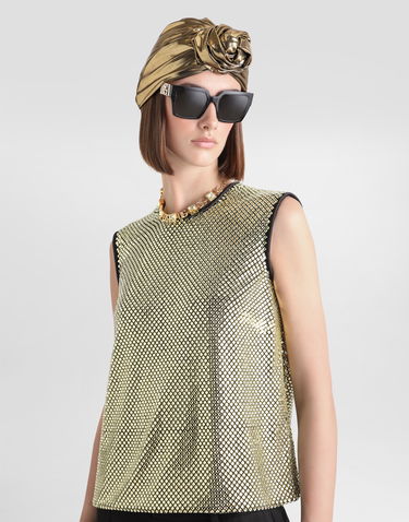 Безрукавка Dolce & Gabbana Sleeveless Crystal Mesh Blouse Металік | F7AK7ZFLSK3S0997, 3