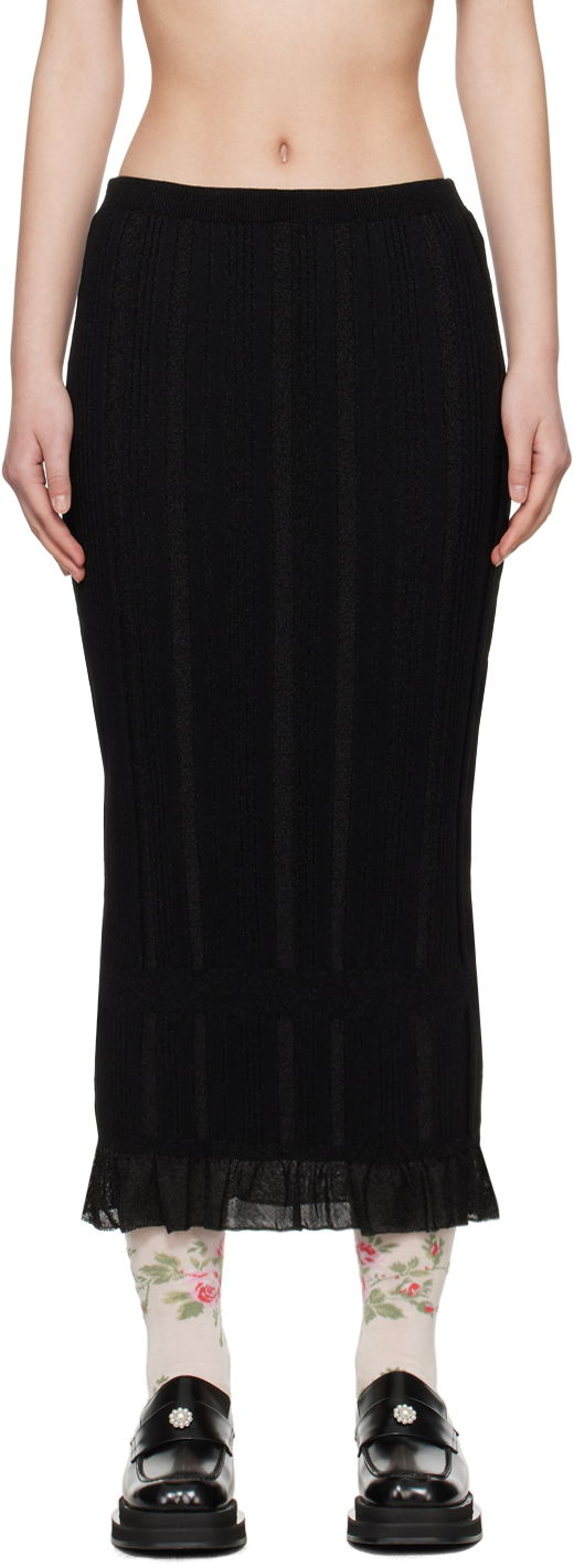 Спідниця Simone Rocha Simone Rocha Skinny Rib Frill Midi Skirt чорний | HMK35 0624