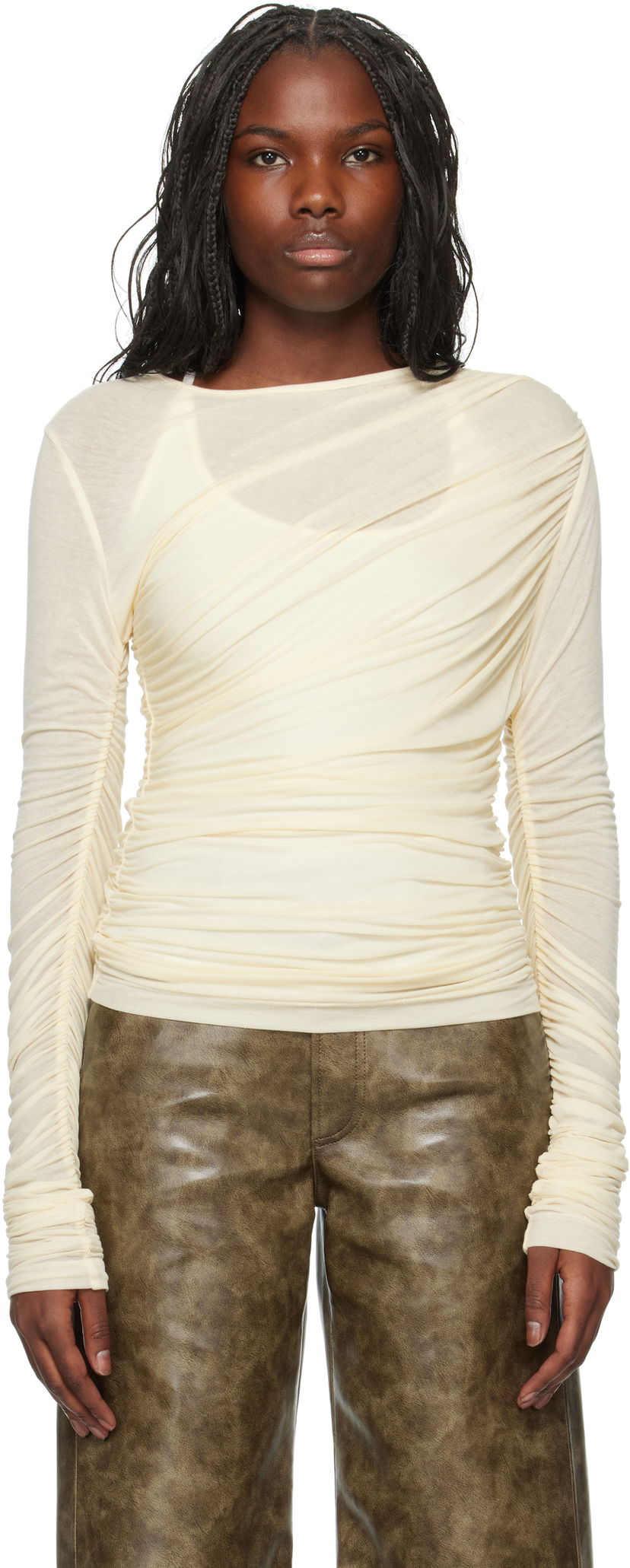 Футболка AGOLDE Twist Long Sleeve T-Shirt бежевий | A7317-1618