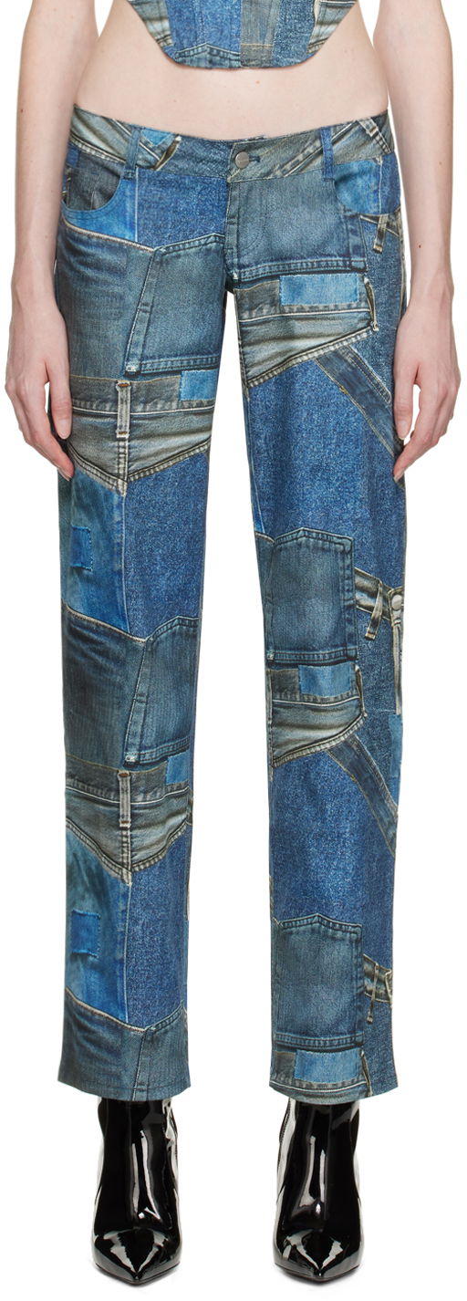 Джинси Miaou Miaou Atlas Patchwork Printed Trousers Синій | 1023SCDEN