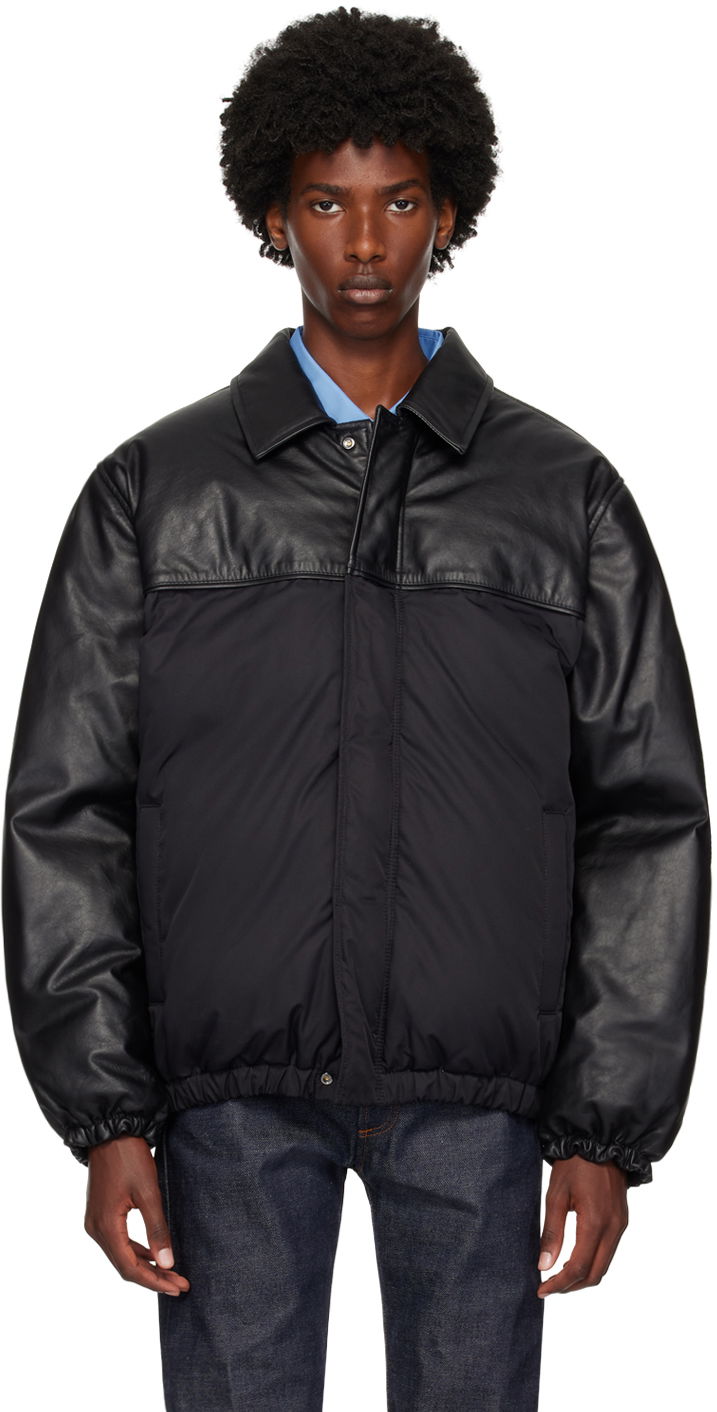 Куртка бомбер CALVIN KLEIN Black Paneled Leather Down Bomber Jacket чорний | 81EM574