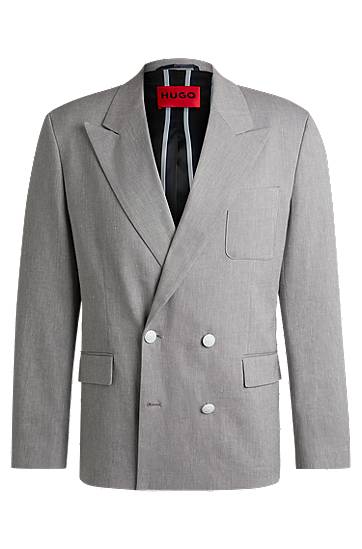 Куртка BOSS Modern-Fit Cotton-Linen Stretch Blazer Сірий | 50538161
