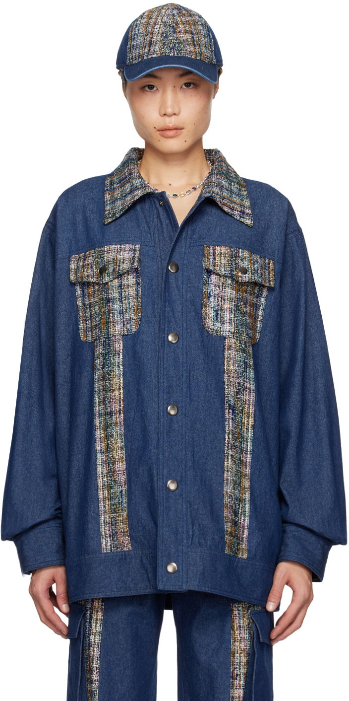Кепка Anna Sui Anna Sui Denim Jacket with Tweed Panels Синій | M1024B33