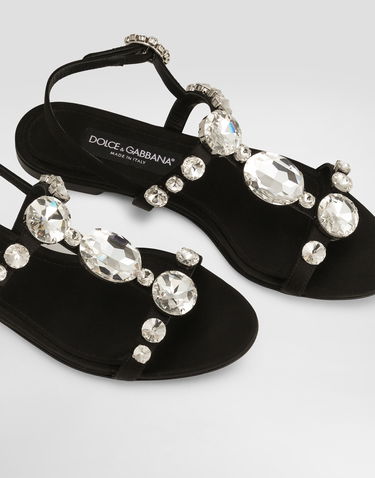 Кросівки та взуття Dolce & Gabbana Satin Sandals With Gemstone Embellishment чорний | CQ0601A9T438S488, 3