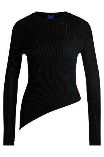 Cветр BOSS HUGO Sheer-Ribbing Asymmetrical Hem Sweater чорний | 50532240