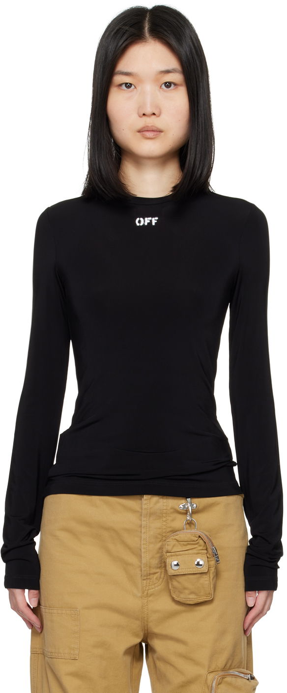 Футболка Off-White Black Off Stamp Second Skin Long Sleeve T-Shirt чорний | OWAD136C99JER0041001