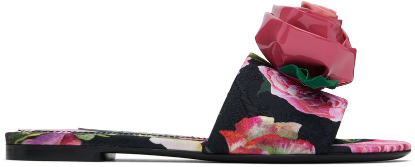 Догляд за взуттям Dolce & Gabbana Dolce&Gabbana Rose Print Brocade Slide Sandals Різнокольоровий | CQ0634 A6N91