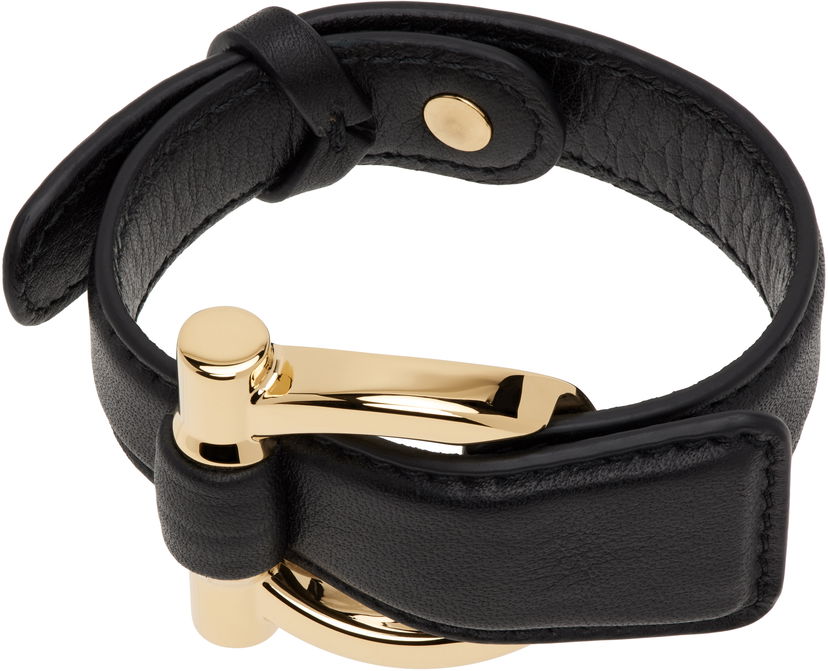 Браслет FERRAGAMO Salvatore Ferragamo Gancini Leather Bracelet чорний | 780852