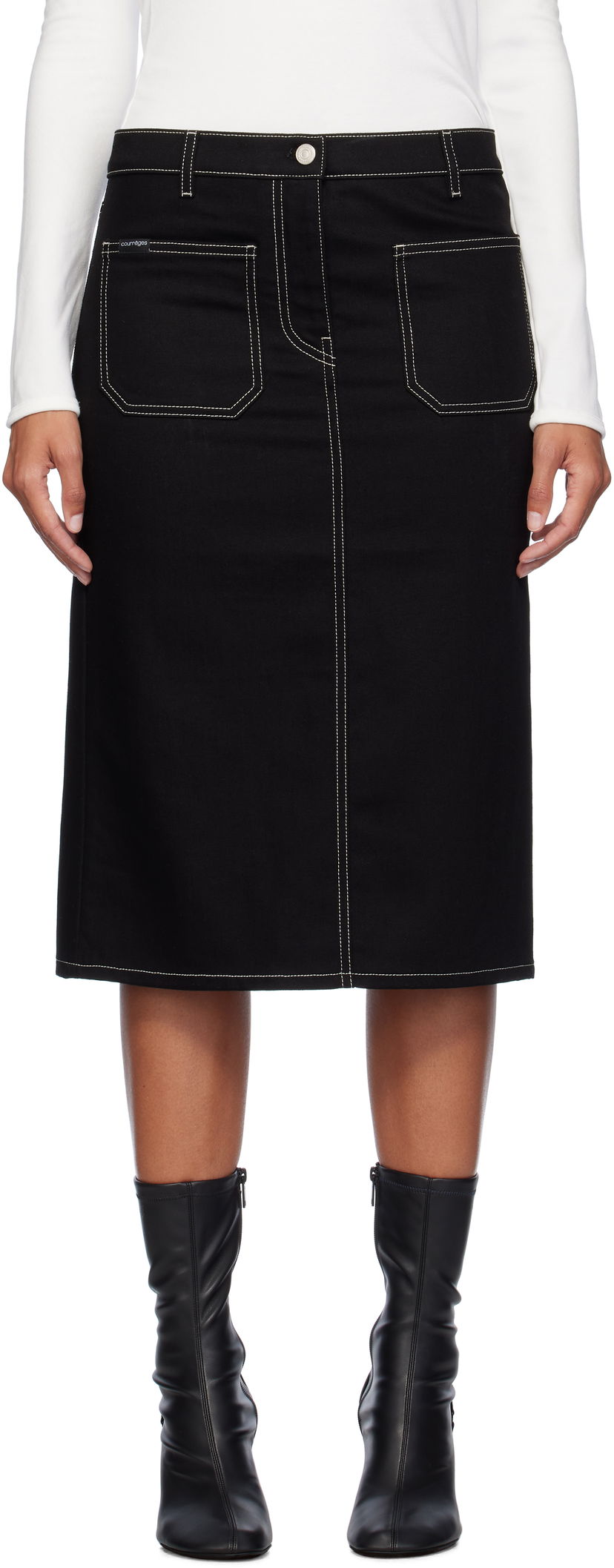 Спідниця Courrèges Two-Pocket Denim Midi Skirt чорний | 324DJU183DE0020