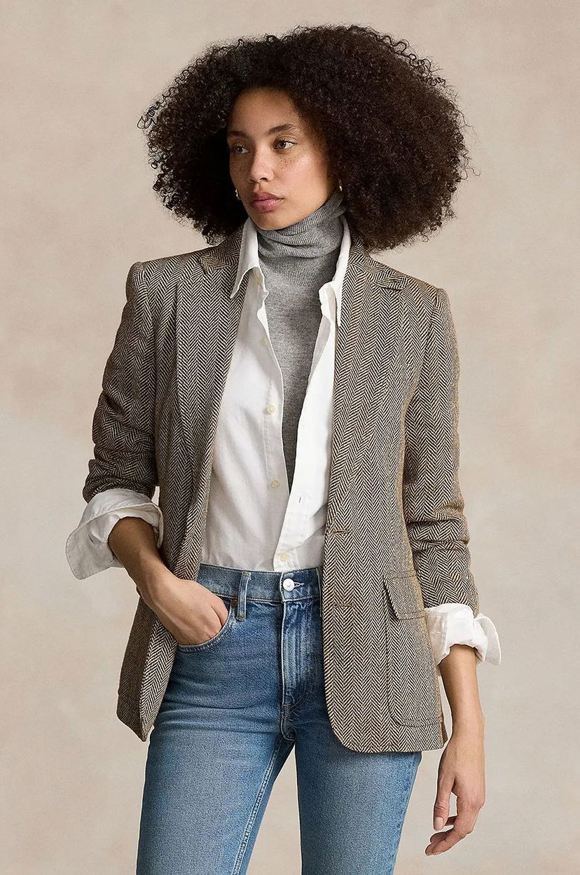 Пальто Polo by Ralph Lauren Wool Blend Herringbone Blazer Сірий | 211891070