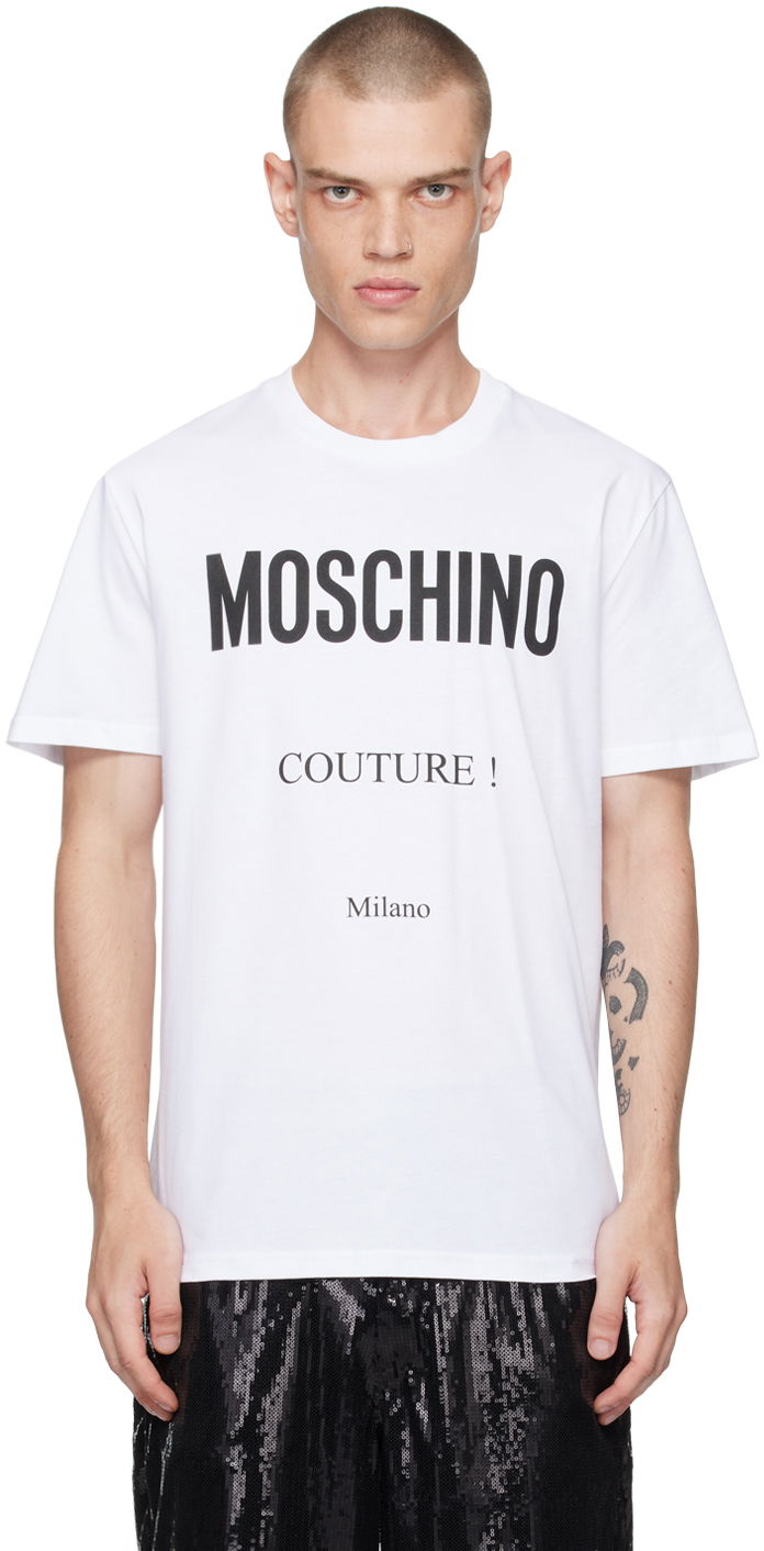 Футболка Moschino White Bonded Logo T-Shirt білий | 242ZZA071952411001