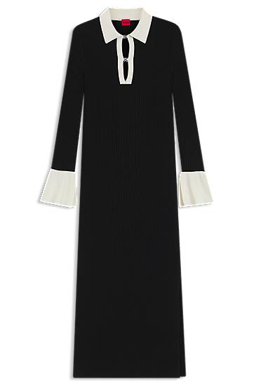 плаття BOSS Ribbed Knit Polo Keyhole Dress чорний | 50542620