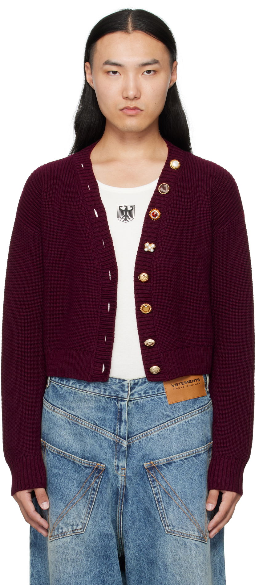 Cветр VETEMENTS VETEMENTS Fancy Button Cropped Cardigan Бордовий | WH76KN220X