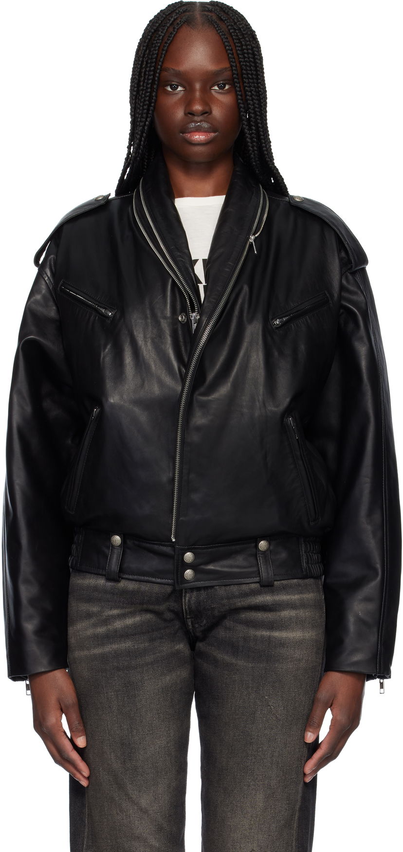 Куртка бомбер R13 R13 Zip Collar Motorcycle Leather Jacket чорний | R13WR344-R450B