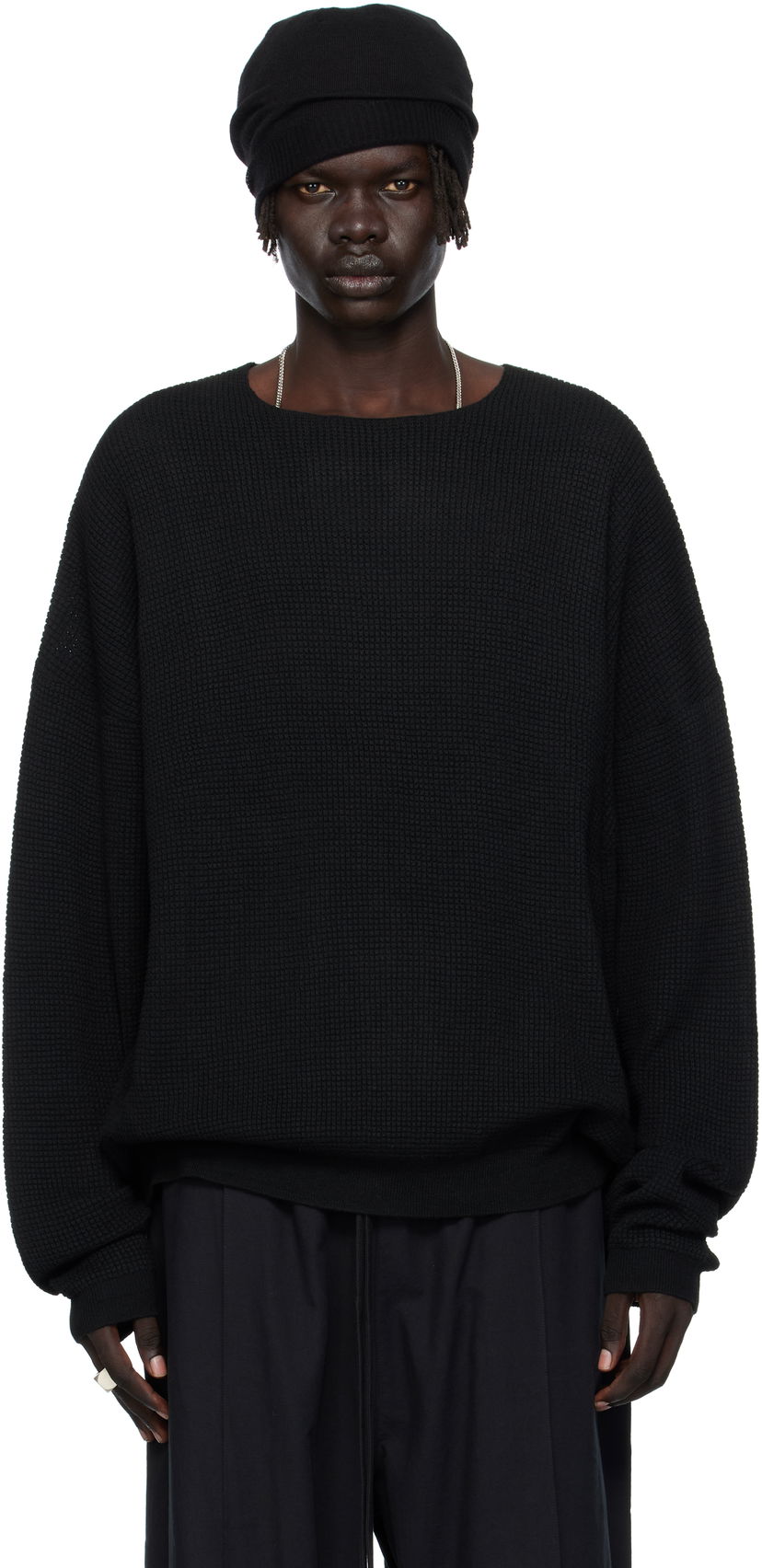 Cветр Fear of God Fear of God ESSENTIALS Waffle Knit Long Sleeve Crewneck Sweatshirt чорний | 192SP256160F