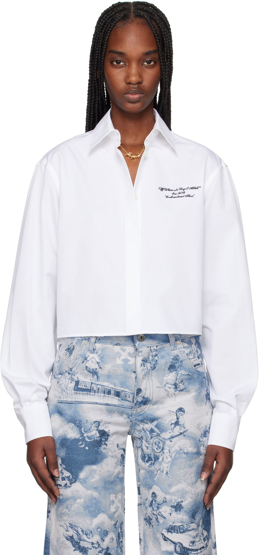 Сорочка Off-White Off-White Poplin Boxy Cropped Shirt білий | OWGE02AS25FAB0010110