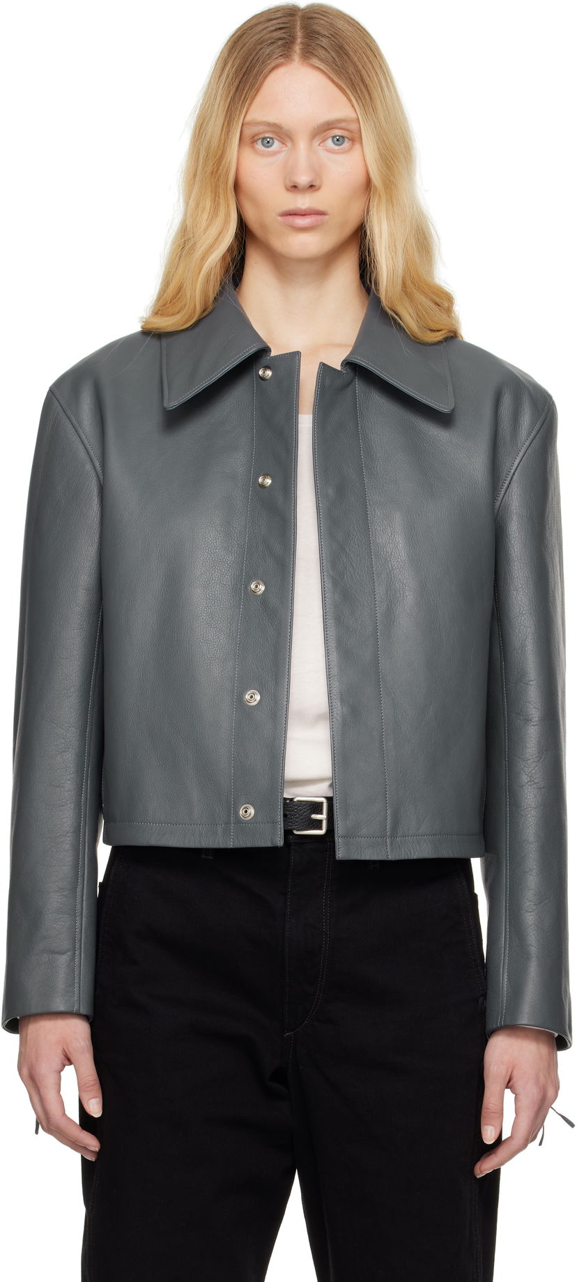 Куртка LEMAIRE Lemaire Boxy Cropped Leather Jacket Сірий | OW1133 LL0099