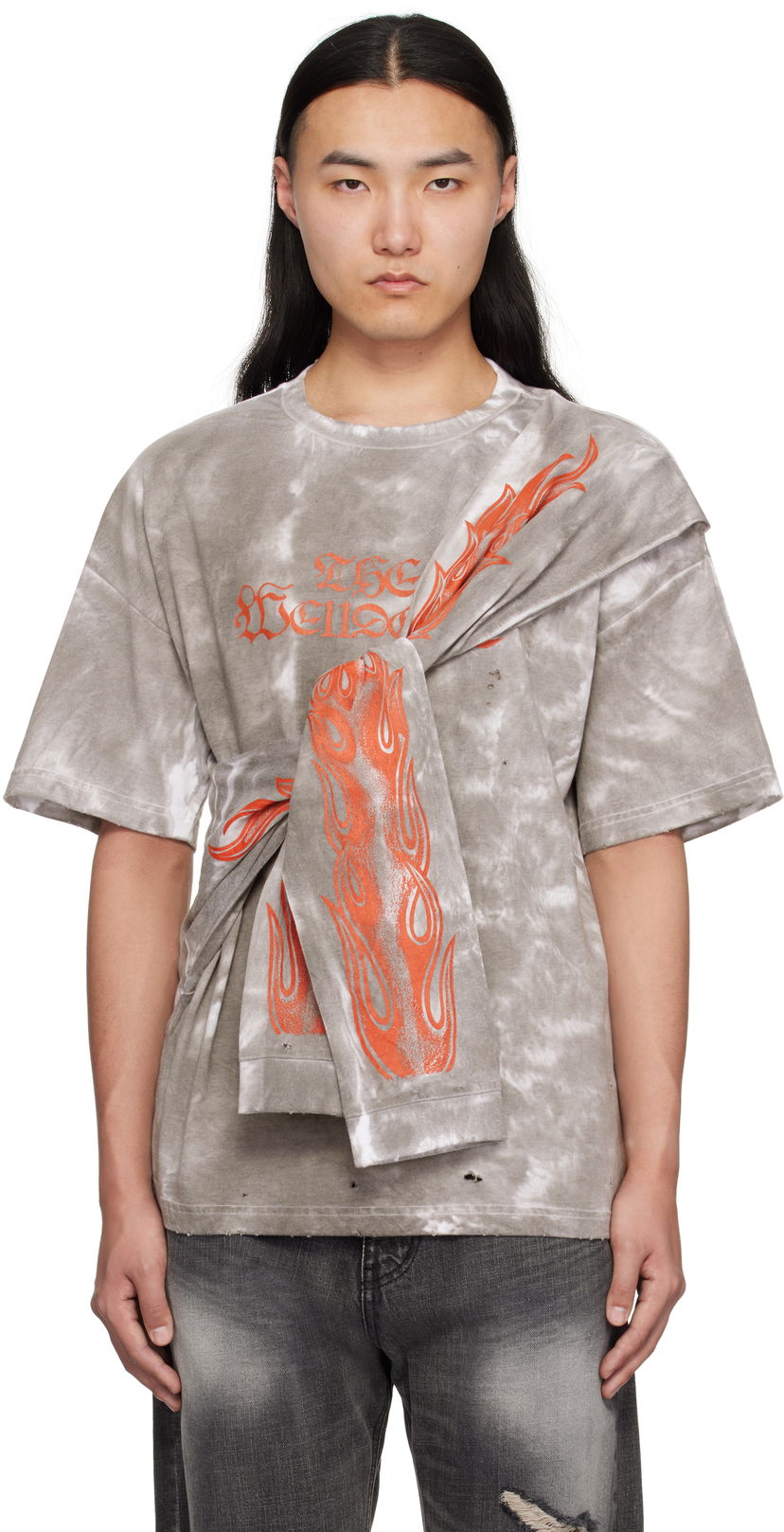 Футболка We11done We11done Muddy 4 Sleeves T-Shirt Сірий | WD-TT0-25-732-U-BK