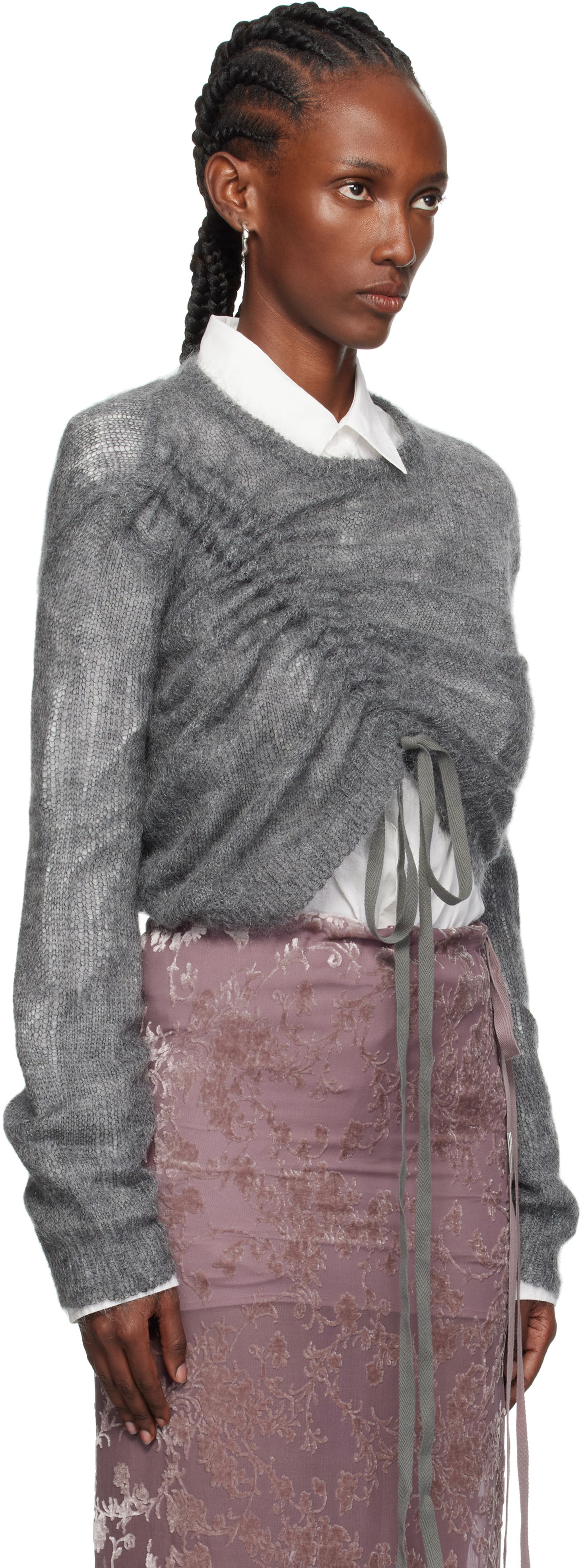 Cветр Ann Demeulemeester Ann Demeulemeester Zinaida Drawstring Sweater Сірий | 2520-W-KN35-KN069-088, 1