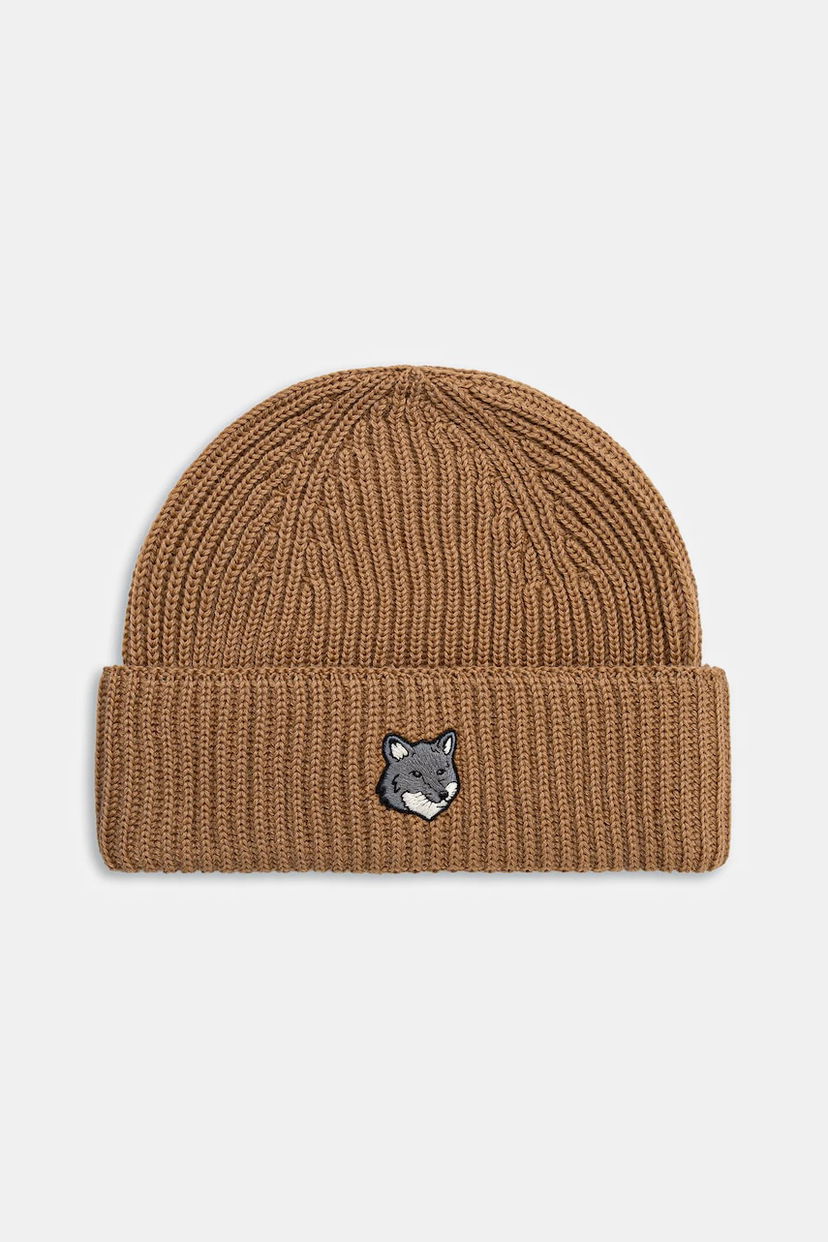 Шапка MAISON KITSUNÉ Ribbed Knit Fox Head Large Beanie Коричневий | PM06112KT1022